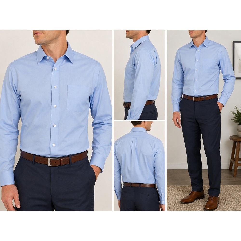 Croft & Barrow Mens Blue No Iron Classic Fit Dress Shirt 17.5 34/35